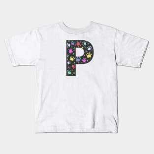 P letter  with colorful paw print Kids T-Shirt